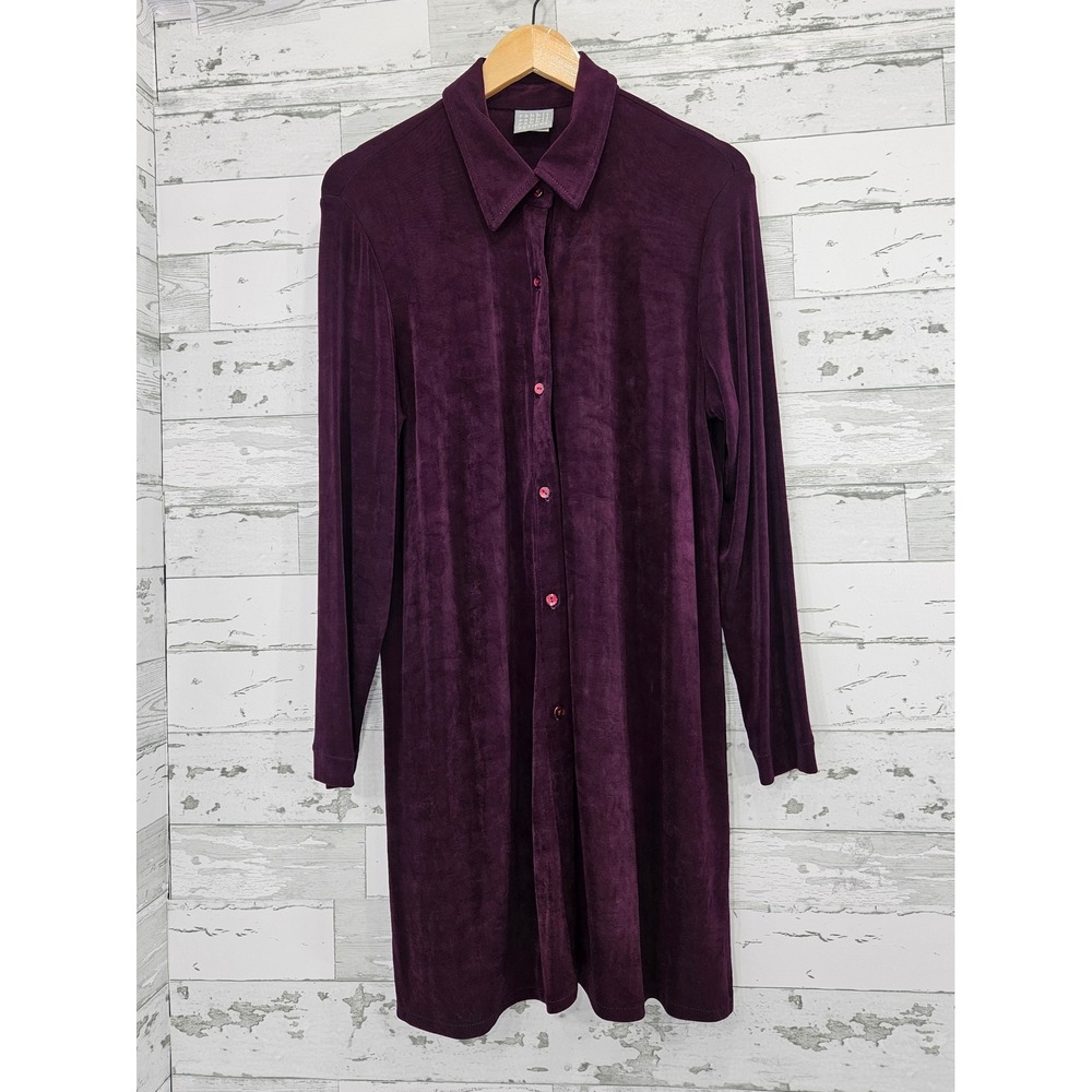 Rabbit Rabbit Designs Plum Purple Button Down Shirt Dress Long Sleeve Size 14
